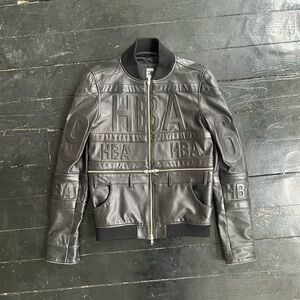 Hood by Air Embossed Black Leather Bomber Jacket